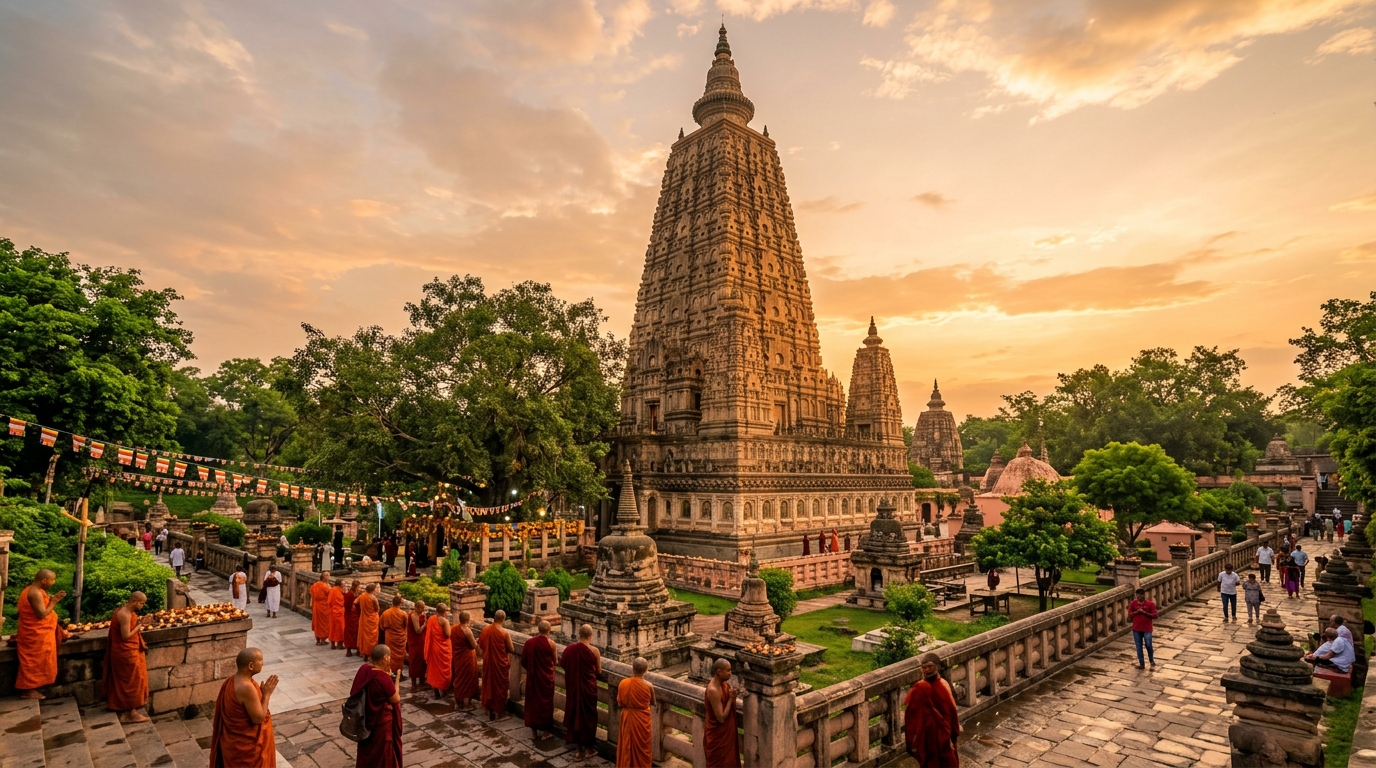 Mahabodhi Temple Bodhgaya Sunrise Golden Spire